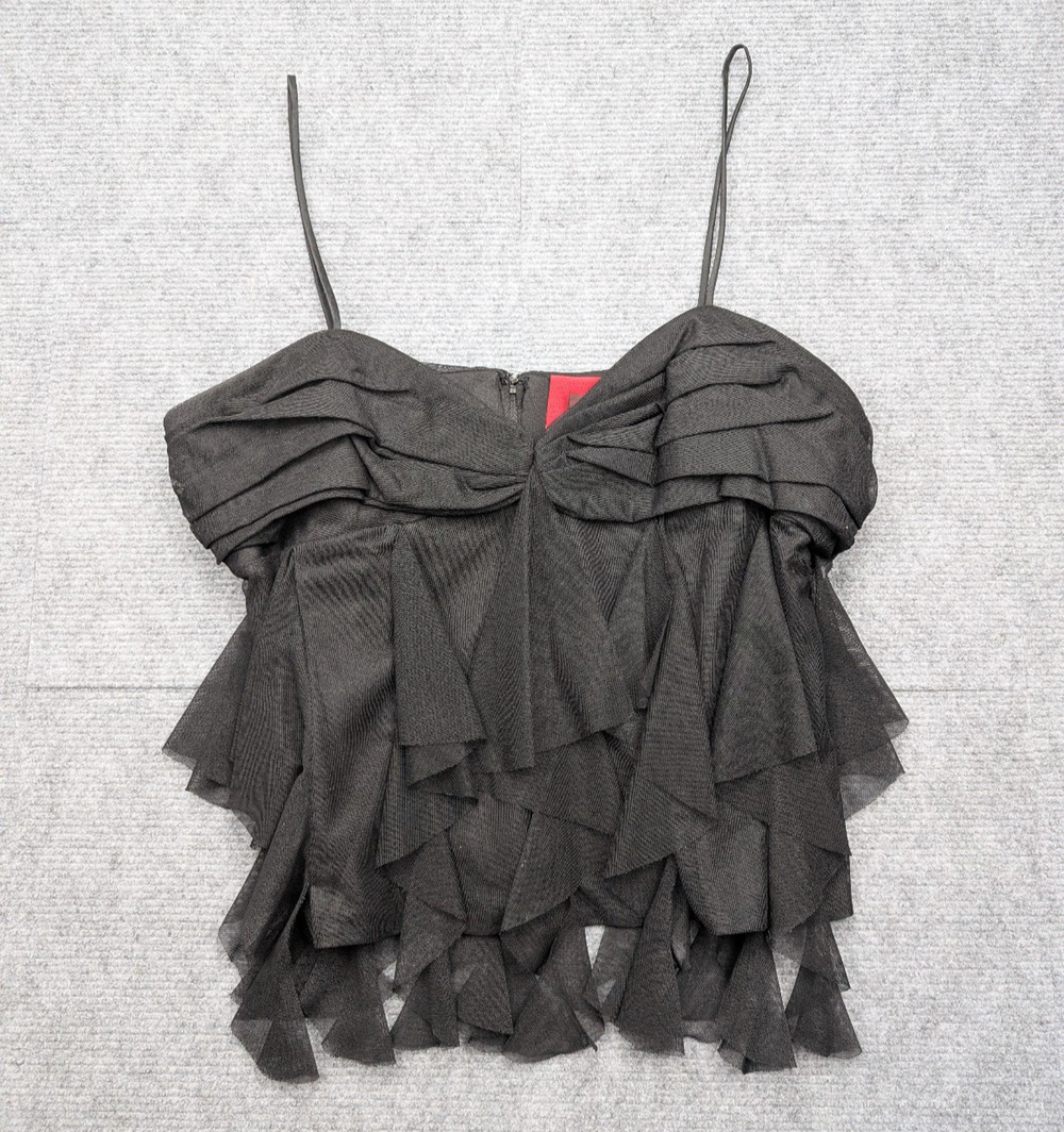 Vintage JS Blouse Womens 14 Black Whimsigoth Dark Fairy Babydoll Ruffle Festival